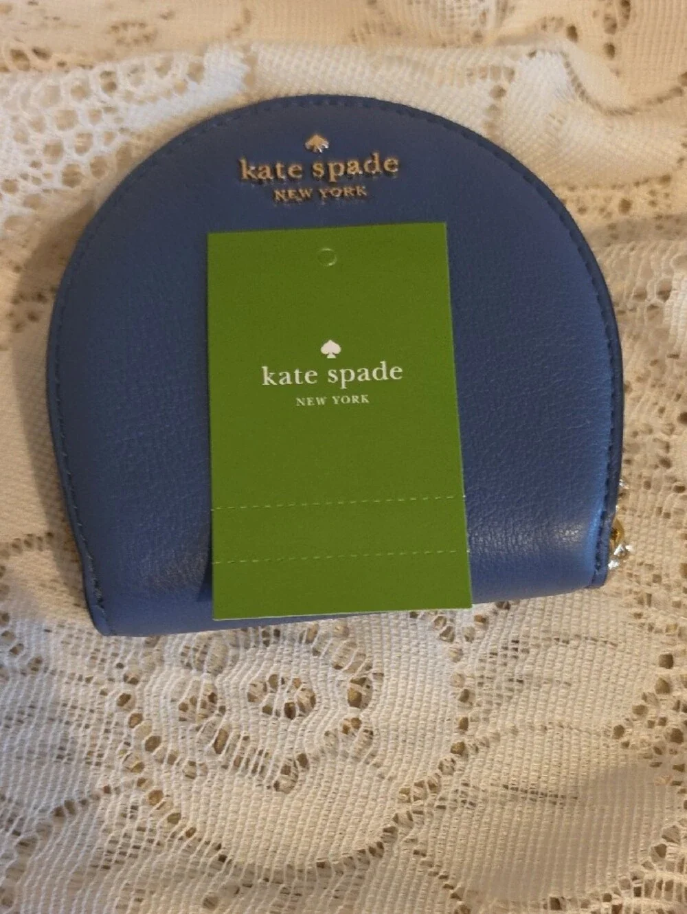 kate spade blue leather keyring coin pouch with gold logo